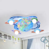 Modern Blue Wood Globe Ceiling Mount Light With Four Heads - Perfect For Baby Bedroom