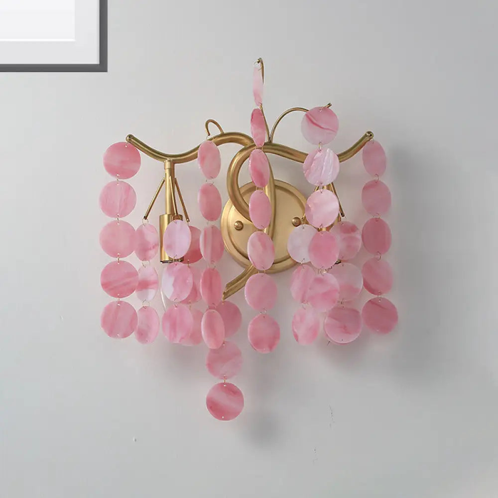 Modern Branch Design Bedroom Wall Lamp - Blue/Pink Glass 2 Lights Open Bulb Pink