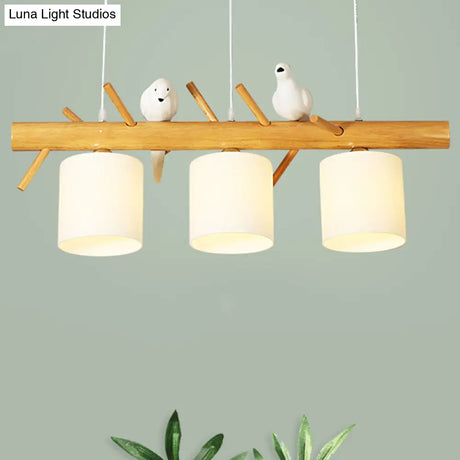 Modern Branch Island Pendant Light With Led Wood Dining Room Ceiling And Cream Glass Shade