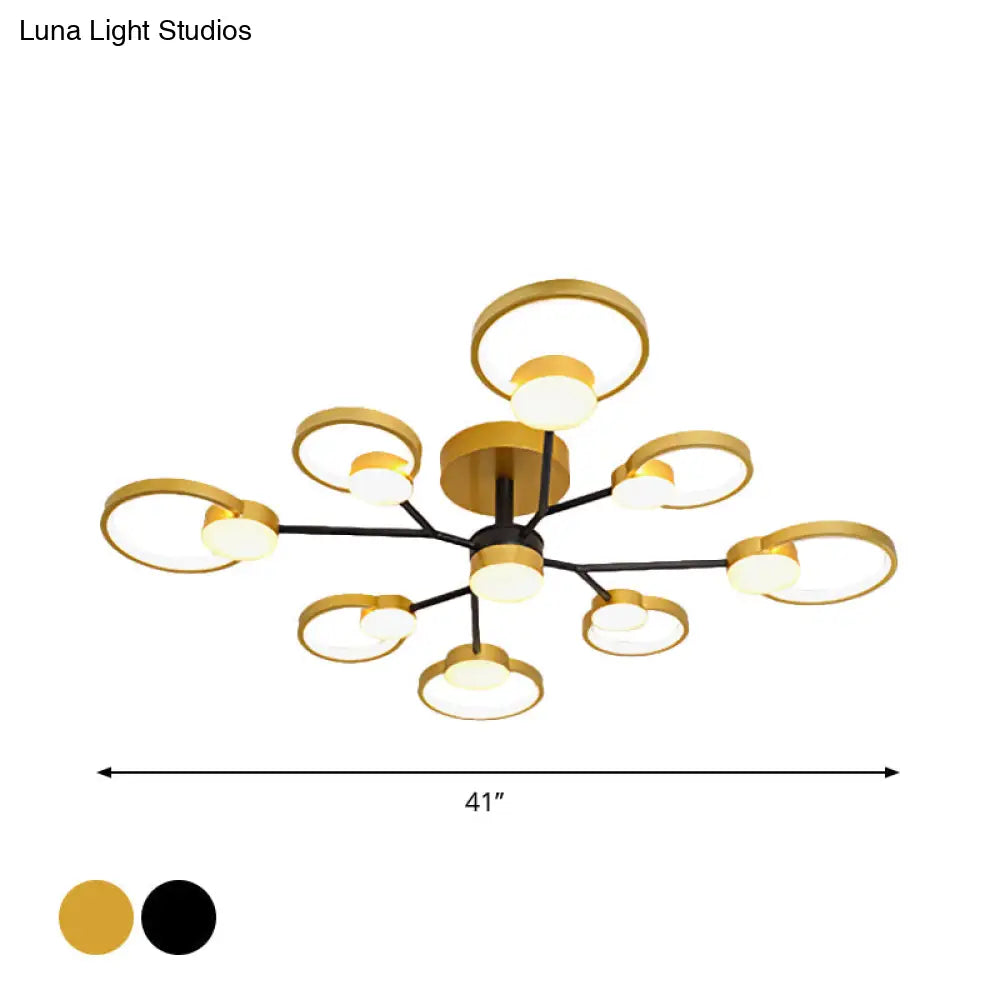 Modern Branched Semi Flush Ceiling Light In Black/Gold 6/9 Lights Warm/White