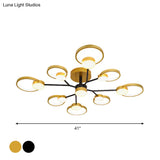 Modern Branched Semi Flush Ceiling Light In Black/Gold 6/9 Lights Warm/White