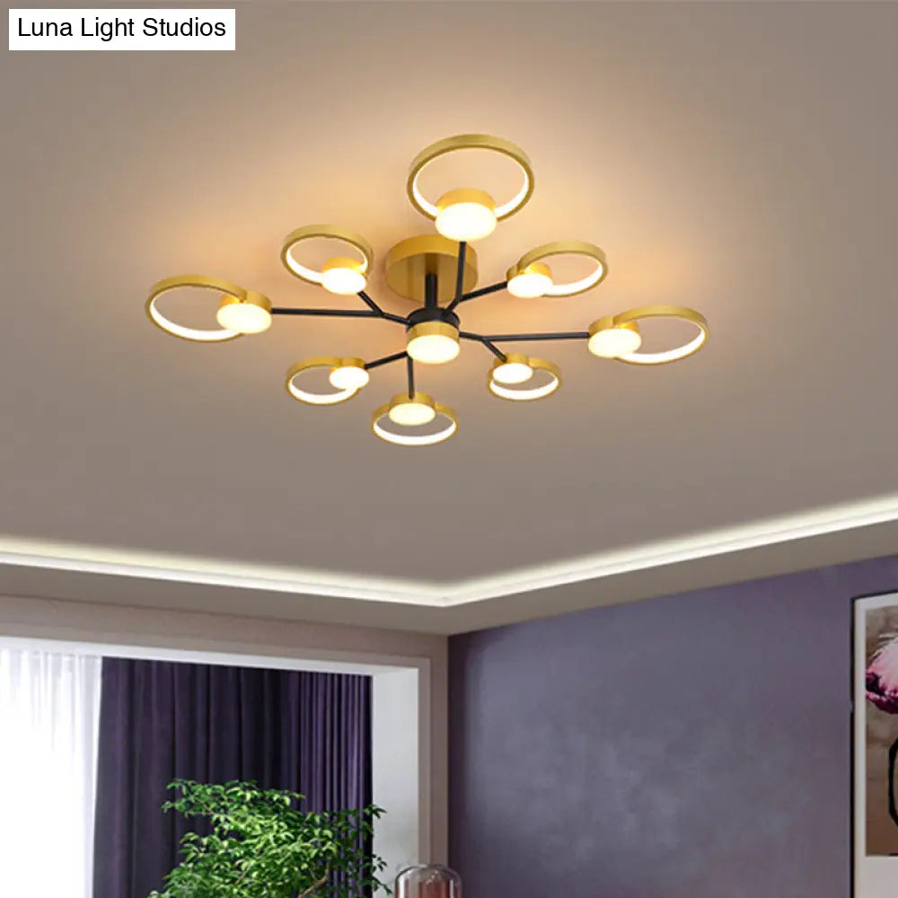 Modern Branched Semi Flush Ceiling Light In Black/Gold 6/9 Lights Warm/White