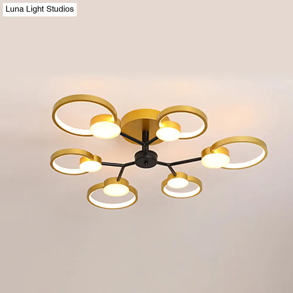 Modern Branched Semi Flush Ceiling Light In Black/Gold 6/9 Lights Warm/White