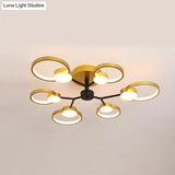 Modern Branched Semi Flush Ceiling Light In Black/Gold 6/9 Lights Warm/White