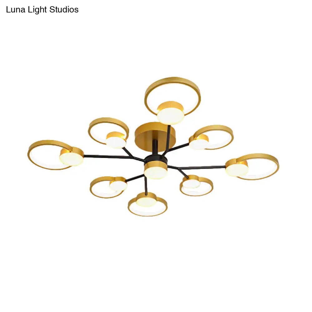 Modern Branched Semi Flush Ceiling Light In Black/Gold 6/9 Lights Warm/White