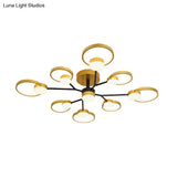 Modern Branched Semi Flush Ceiling Light In Black/Gold 6/9 Lights Warm/White