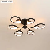 Modern Branched Semi Flush Ceiling Light In Black/Gold 6/9 Lights Warm/White
