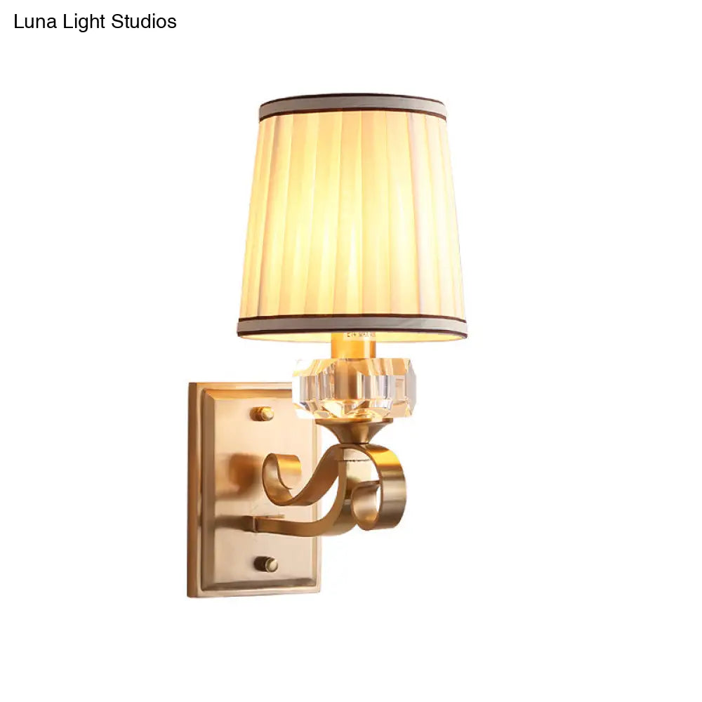 Modern Brass/Black Wall Mount Light With Cone Shade - Contemporary Fabric Sconce