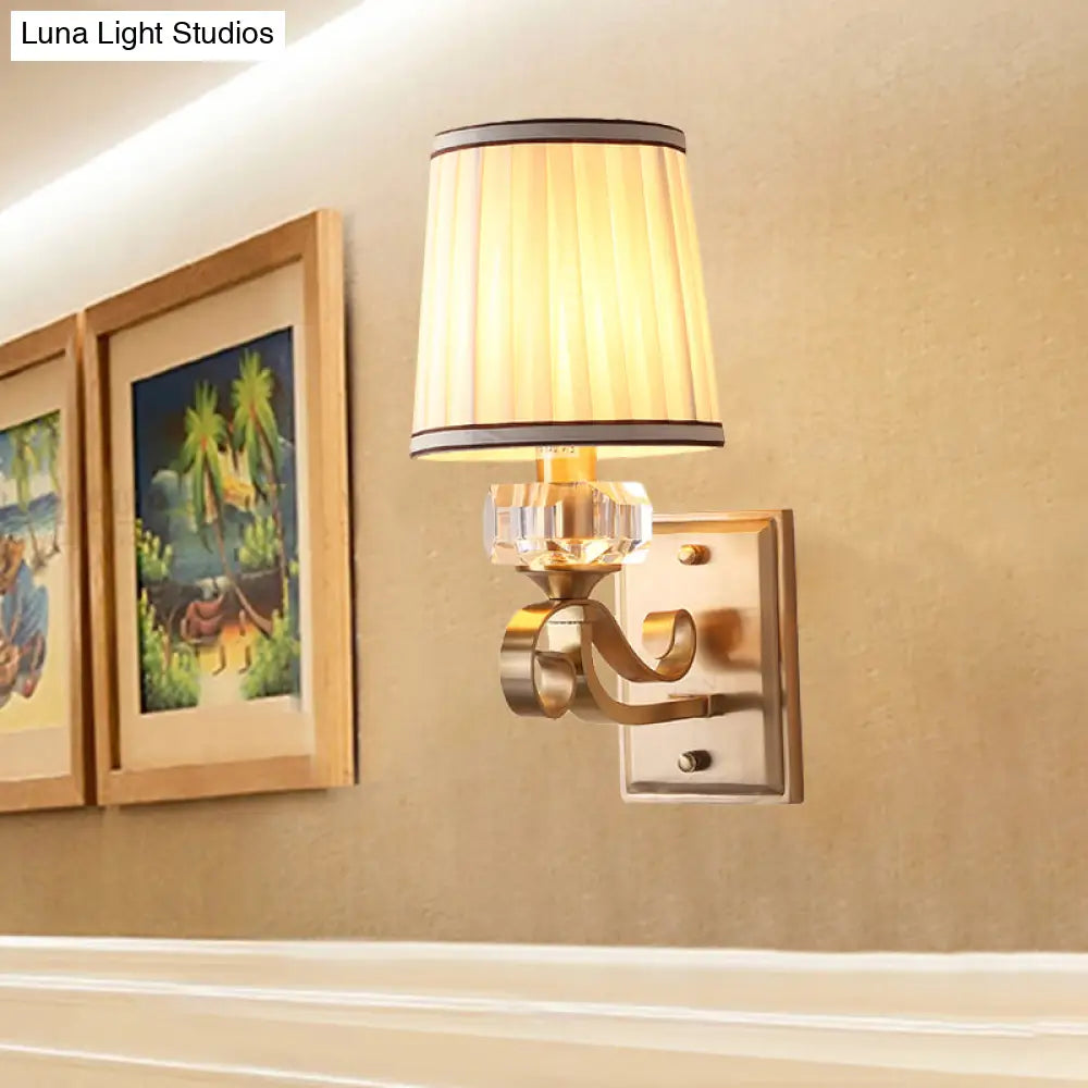 Modern Brass/Black Wall Mount Light With Cone Shade - Contemporary Fabric Sconce