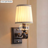 Modern Brass/Black Wall Mount Light With Cone Shade - Contemporary Fabric Sconce