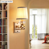 Modern Brass/Black Wall Mount Light With Cone Shade - Contemporary Fabric Sconce