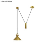 Modern Brass Conic Drop Pendant Kitchen Lamp With 1-Light And Pulley Suspension