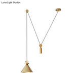 Modern Brass Conic Drop Pendant Kitchen Lamp With 1-Light And Pulley Suspension