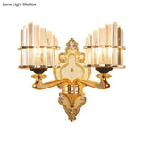 Modern Brass Crystal Block Wall Light Sconce With Carved Backplate