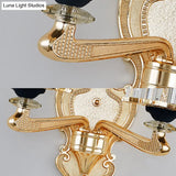 Modern Brass Crystal Block Wall Light Sconce With Carved Backplate