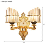 Modern Brass Crystal Block Wall Light Sconce With Carved Backplate