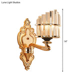 Modern Brass Crystal Block Wall Light Sconce With Carved Backplate