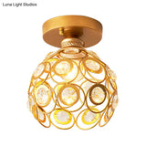 Modern Brass Dome Ceiling Light With Crystal Accent - 1-Light Semi Flush Mount