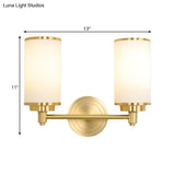 Modern Brass Finish Wall Lamp With Frosted Glass Cylinder Mount Light