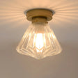 Modern Brass Flush Ceiling Light With Ribbed Glass - 1 Bulb Kitchen Lamp Gold