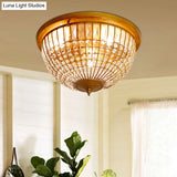 Modern Brass Flush Mount With Crystal Dome Shade - 3 Light Hallway Ceiling Fixture 14’/18’ Wide