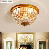 Modern Brass Flush Mount With Crystal Dome Shade - 3 Light Hallway Ceiling Fixture 14’/18’ Wide