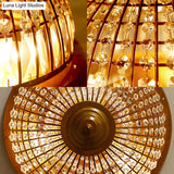 Modern Brass Flush Mount With Crystal Dome Shade - 3 Light Hallway Ceiling Fixture 14’/18’ Wide