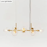Modern Brass Island Light With Dome Glass Shades - 8-Light Dining Room Suspension Lighting