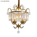 Modern Brass Lantern Chandelier With Crystal Rods - 4 Lights Hanging Light