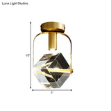 Modern Brass Led Ceiling Flush Mount Crystal Cube Semi Light Fixture