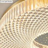 Modern Brass Led Flush Mount Ceiling Light With Crystal Lattice Detail - Minimalist Bedroom Fixture