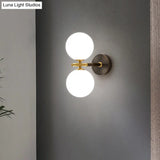 Modern Brass Led Wall Sconce Light - White Glass Mid Century Fixture (1/2 Bulbs)