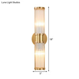 Modern Brass Linear Wall Lamp With Clear Crystal Sconce - 2 Lights Stylish Design