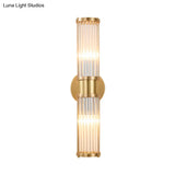 Modern Brass Linear Wall Lamp With Clear Crystal Sconce - 2 Lights Stylish Design