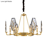 Modern Brass Panel Pendant Chandelier With Crystal Round Hanging Ceiling Lamp - 6/8 Lights