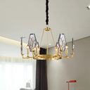 Modern Brass Panel Pendant Chandelier With Crystal Round Hanging Ceiling Lamp - 6/8 Lights 6 /