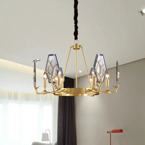 Modern Brass Panel Pendant Chandelier With Crystal Round Hanging Ceiling Lamp - 6/8 Lights 6 /