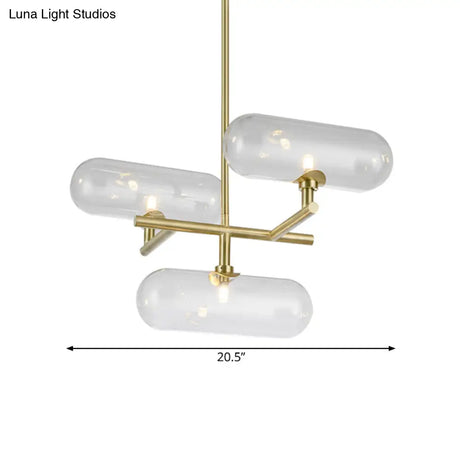 Modern Brass Pendant Chandelier with Clear Glass Shades - Ideal for Dining Rooms Clear