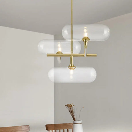 Modern Brass Pendant Chandelier with Clear Glass Shades - Ideal for Dining Rooms Clear