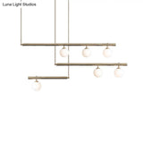 Modern Brass Pendant Light With Orbit Shade: Linear Office Chandelier (3/6/7 Lights)