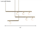 Modern Brass Pendant Light With Orbit Shade: Linear Office Chandelier (3/6/7 Lights)