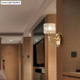 Modern Brass Sconce Light: 1 Head Bedroom Wall Fixture With Clear Glass Shade