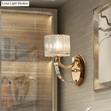 Modern Brass Sconce Light: 1 Head Bedroom Wall Fixture With Clear Glass Shade