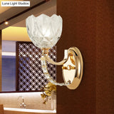 Modern Brass Sconce Light: 1 Head Bedroom Wall Fixture With Clear Glass Shade