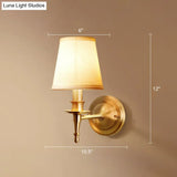Modern Brass Taper Wall Lamp: Stylish Single-Bulb Fabric Sconce For Corridor
