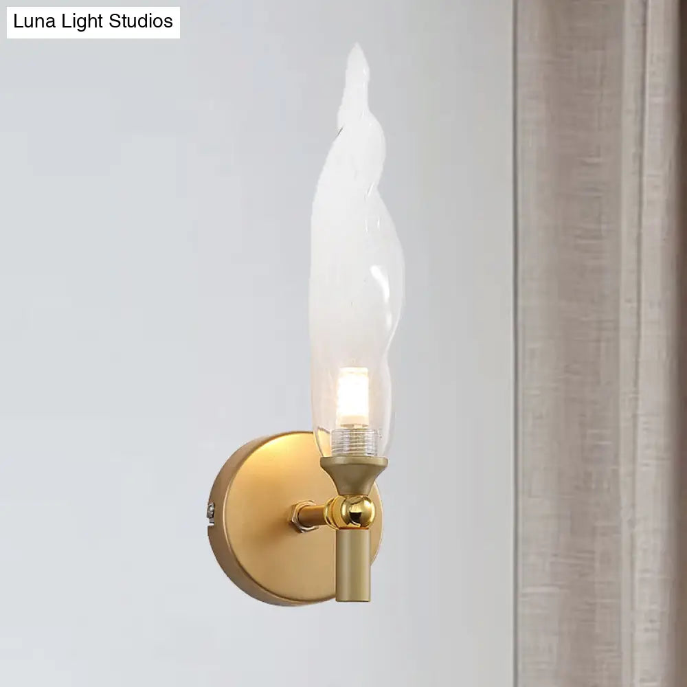 Modern Brass Torch Sconce: Led Wall Mount Lamp With Clear Glass - Bedside Lighting