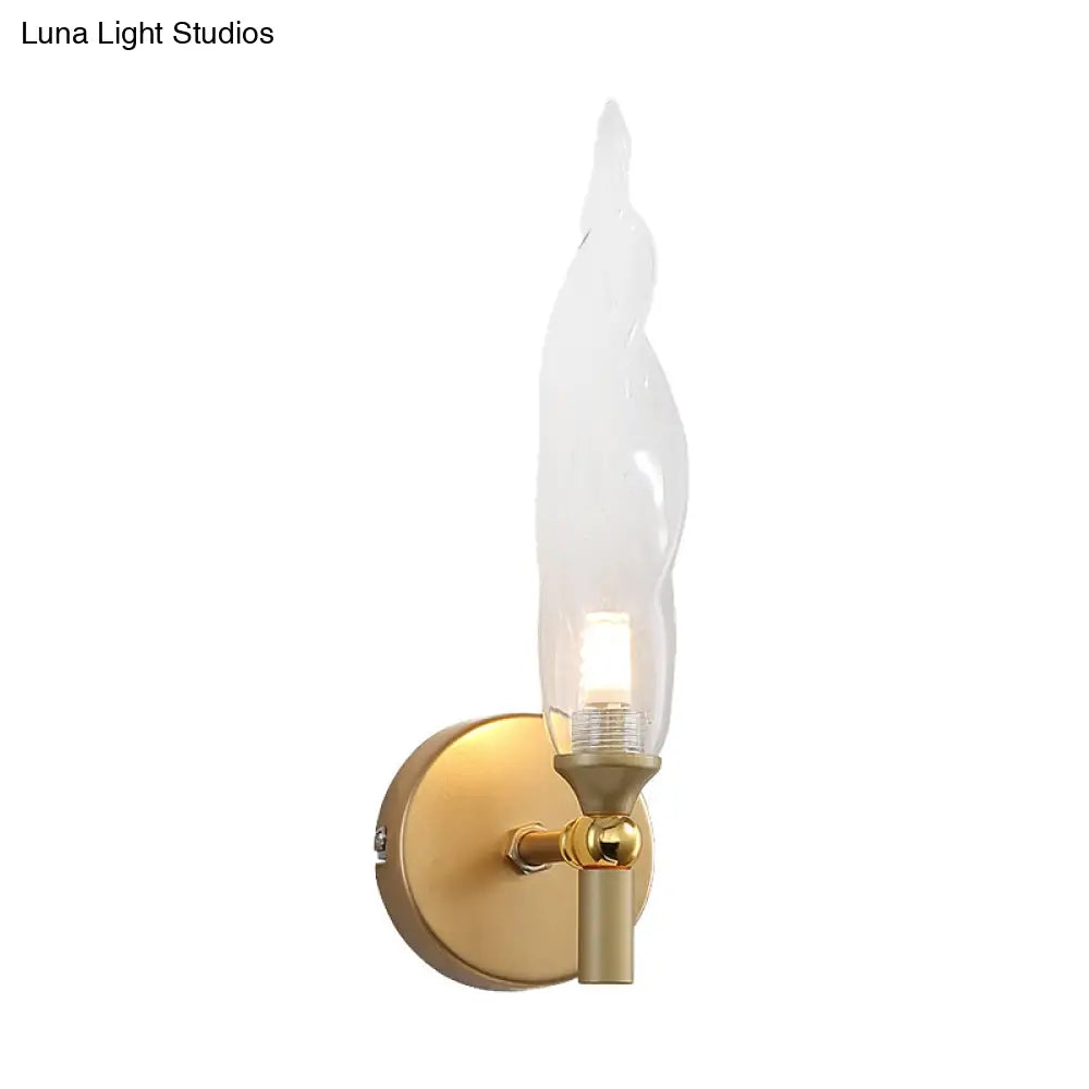 Modern Brass Torch Sconce: Led Wall Mount Lamp With Clear Glass - Bedside Lighting