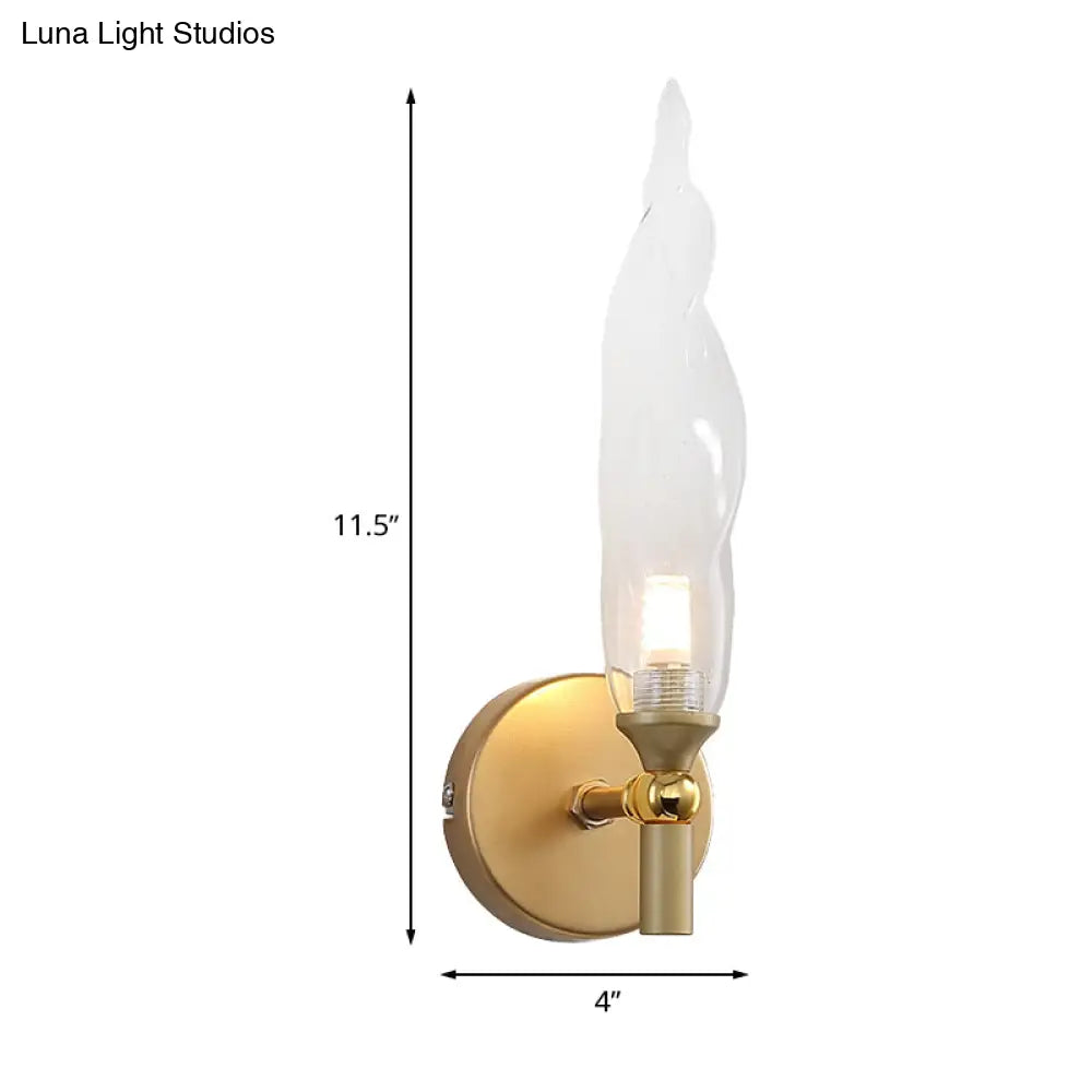 Modern Brass Torch Sconce: Led Wall Mount Lamp With Clear Glass - Bedside Lighting