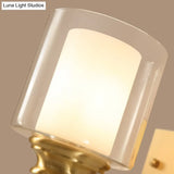 Modern Brass Wall Mounted Clear Glass Drum Light For Dining Room