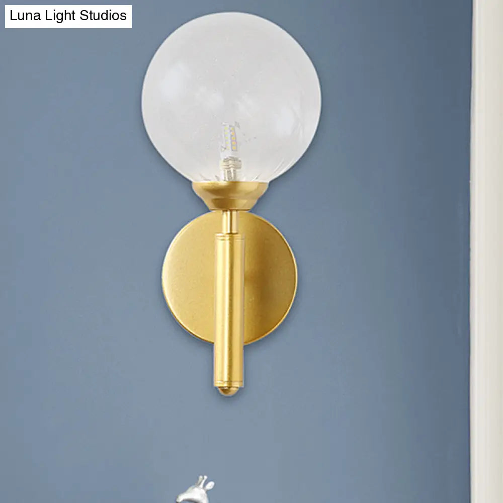 Modern Brass Wall Sconce Light - Clear Glass Sphere For Bedroom